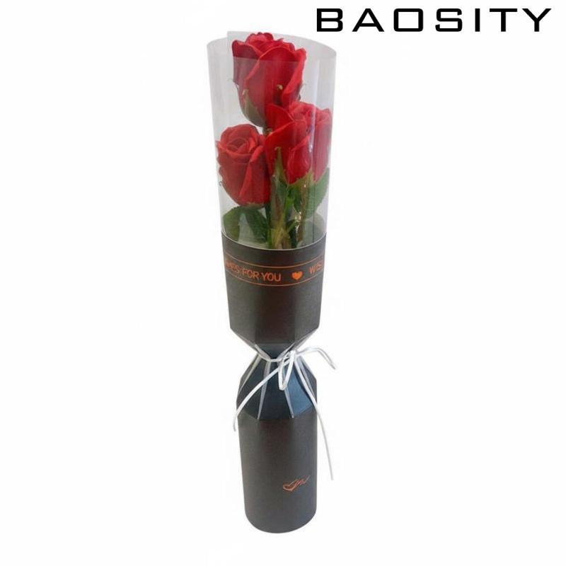 [Baosity] Soap Flower Bouquet Maintenance Soap Floral Bouquet Long Wine Red 3 Roses