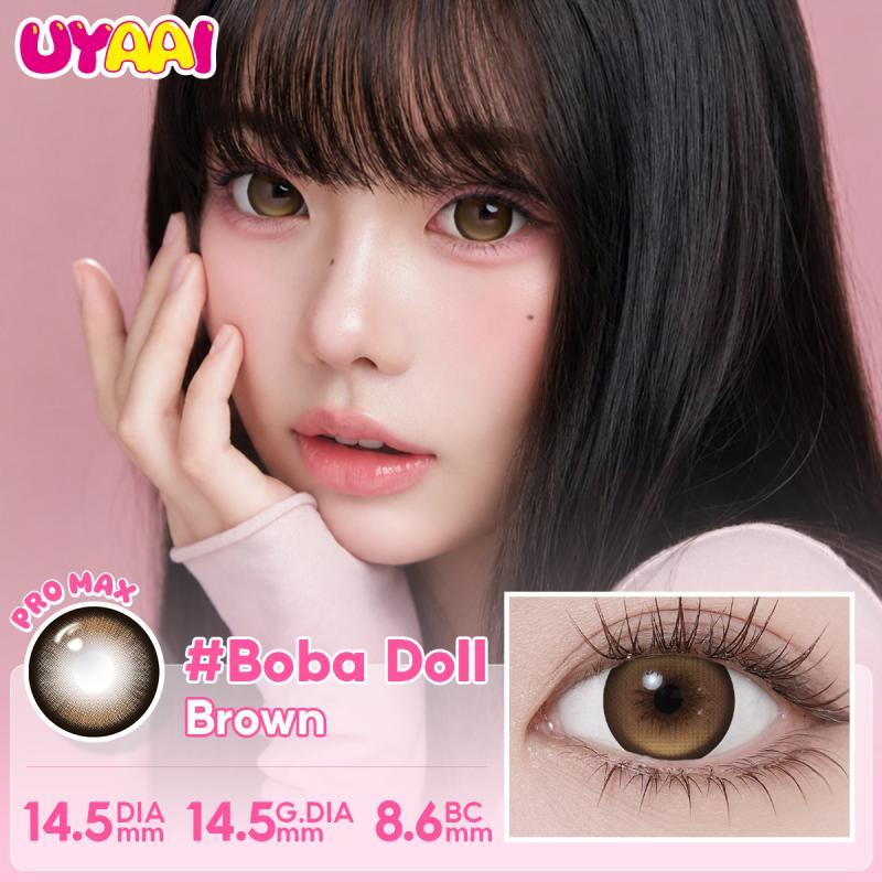 UYAAI Boba Doll Pro Max คอนแทคเลนส์สี 14.5MM สีเทา&น้ําตาล เลนส์สายตาสั้นรายเดือน [0.00~-5.00] ตาโตธ