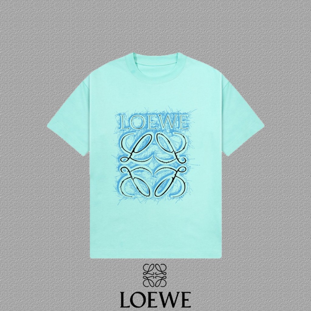Loewe/Loewe/262026 คลาสสิกรอบคอแขนสั้นเสื้อยืดผู้ชายผู้หญิงสไตล์ใหม่ผ้าฝ้าย 100% ที่กําหนดเองอินเทรน