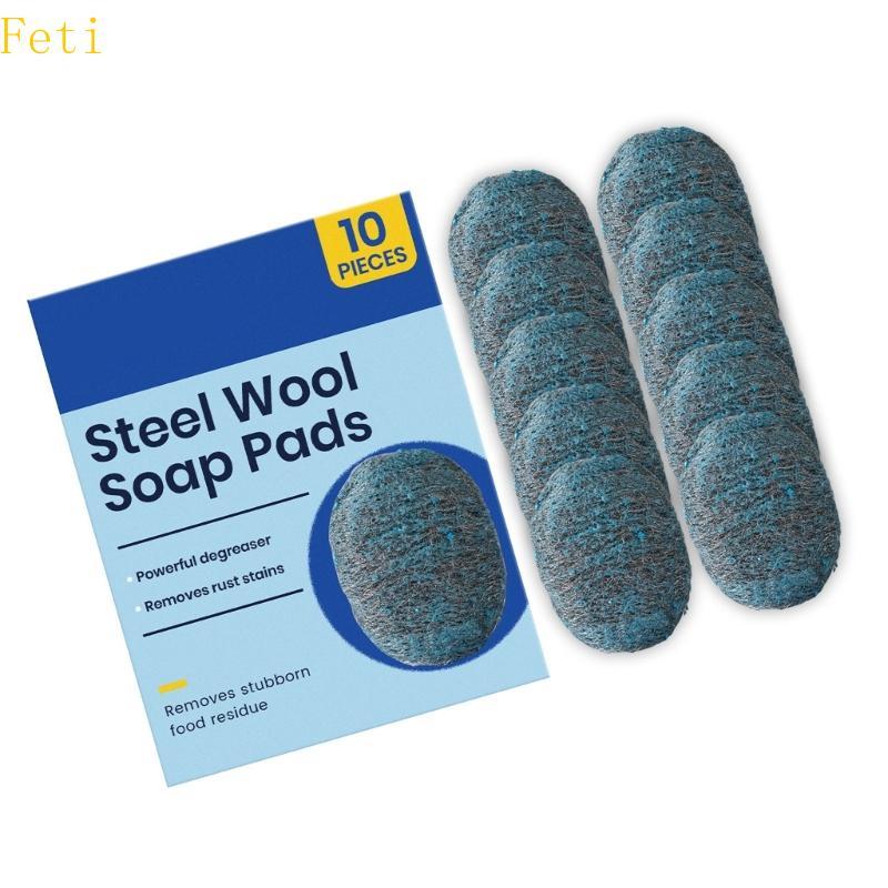 Feti 10 ชิ้น Strength Steel Wool แผ่นทําความสะอาดที่มีประสิทธิภาพสําหรับทําความสะอาดกระทะเครื่องครัว