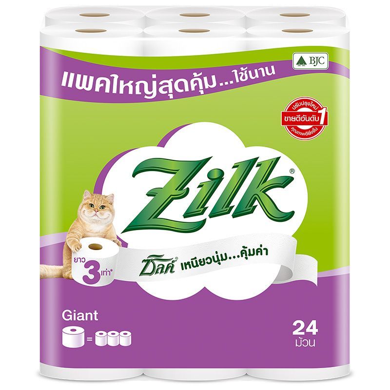 ซิลค์ไจแอนท์กระดาษชำระความยาว3เท่า 24ม้วน Zilk Giant by Cellox Toilet Tissue 24rolls