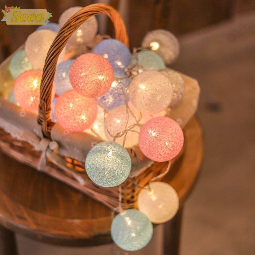 SEEO Fairy Lights String, 1.5m/ 10/20 LEDS USB Balls String, กันน้ํากลางแจ้ง Colourful Ball Chain US