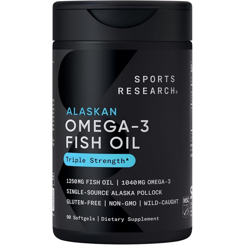 วิจัยกีฬา® Omega-3 Fish Oil 1250mg จาก Wild Alaska Pollock, 90 Count