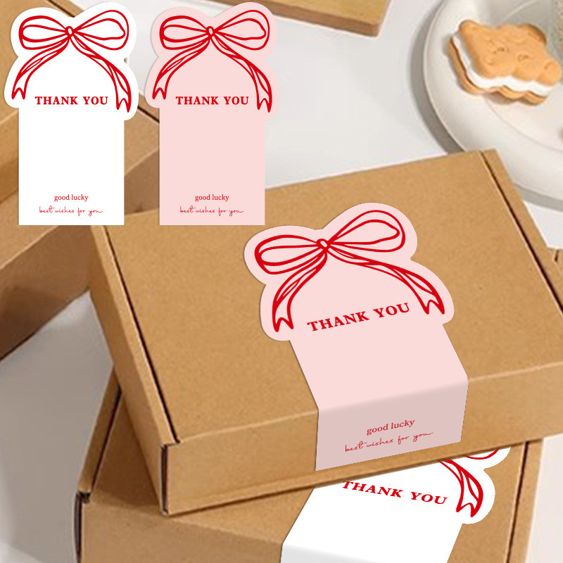 (50 ชิ้น) Ribbon Thank You Label Seal สติ๊กเกอร์บรรจุภัณฑ์ Pembungkusan Stiker