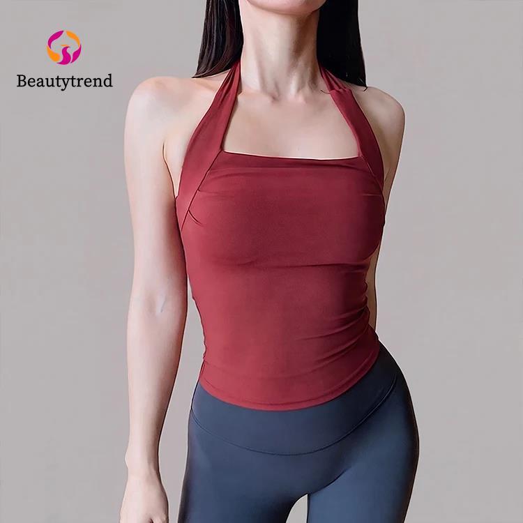 【Beautytrend】Fixed chest pad สปอร์ตบราแบบมีแผ่นรอง หน้าอกเสริม ดีไซน์คอฮัลเตอร์ ดูดซับแรงกระแทก ทำจากผ้าที่เป็นมิตรกับผิว เหมาะสำหรับโยคะและฟิตเนส