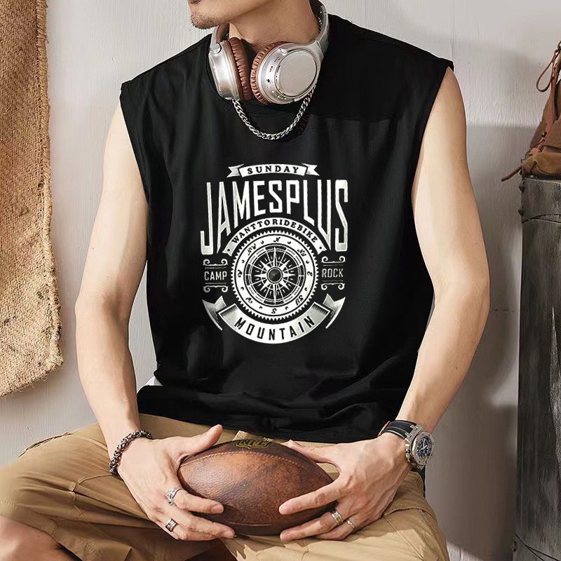 เสื้อยืดแขนกุดลําลอง เปิดไหล่ ทรงหลวม ลายดวงจันทร์ สไตล์อเมริกันเรโทร แฟชั่นฤดูร้อน สําหรับผู้ชาย - รูปที่ 4