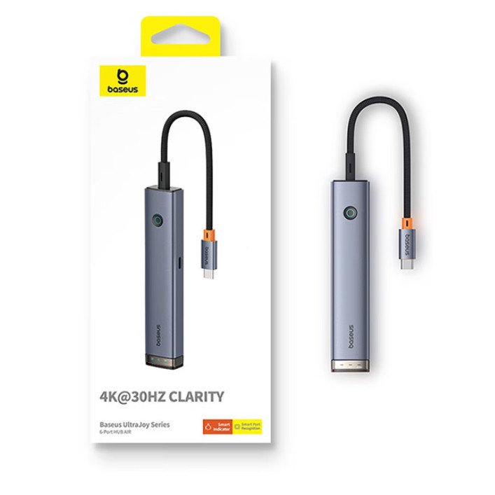 Baseus 6in1 USB Hub TypeC USBA อะแดปเตอร์ USB 3.0 5Gbps Data Transfer RJ45 Docking Station HubHT99 P