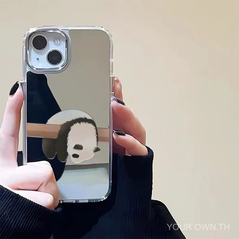 Mirror Mirror เคสโทรศัพท์ Panda ดีไซน์พรีเมียม ใช้ได้กับ iPhone15Pro, iPhone14Plus, iPhone13ProMax, 