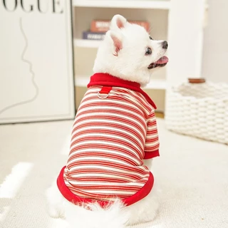 🇹🇭พร้อมส่ง🇹🇭 ❤️🔵 เสื้อโปโลมีแขนคอปกดีเทลกระดุมขาว ลายริ้วผ้ายืดใส่สบาย for pet เสื้อสุนัข ชุดหมา ชุดแมว