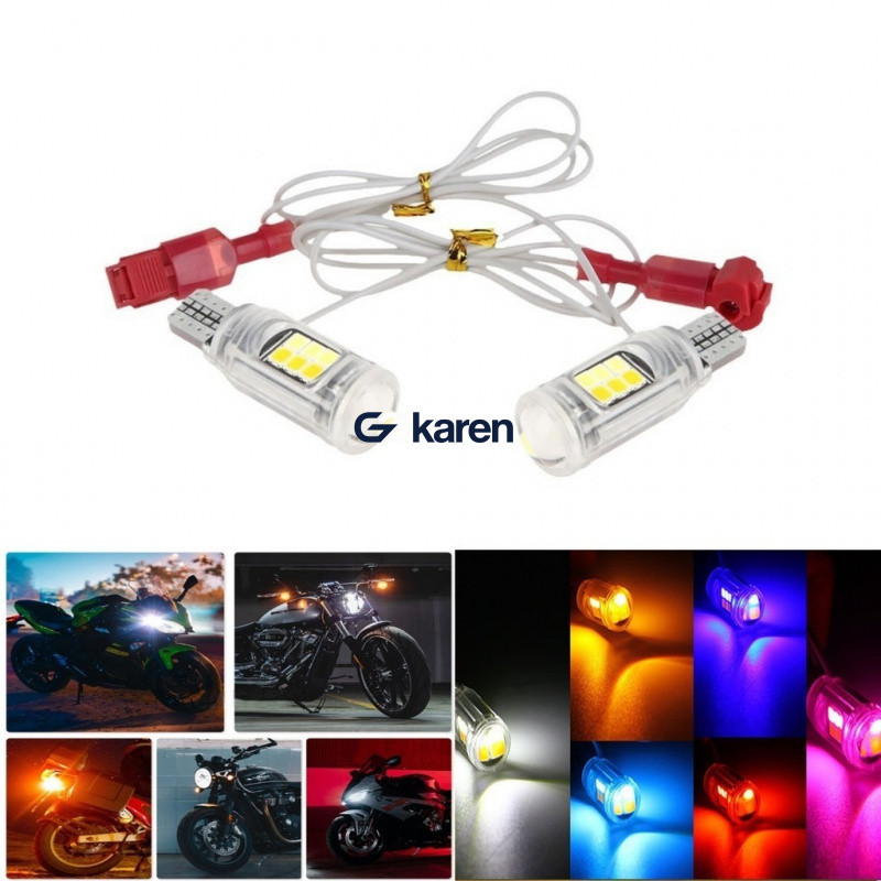 (ราคาต่อคู่) ไฟเลี้ยวรถจักรยานยนต์ T10 / T15 LED Bicolor สว่างมากในหลอดไฟเดียว