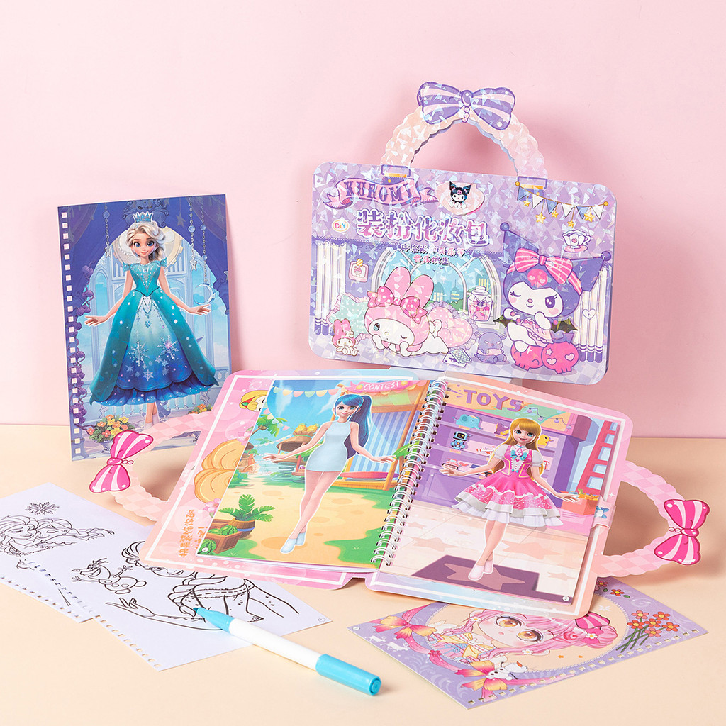 เด็กการ์ตูนความงามเงียบหนังสือ ทําเอง เจ้าหญิงสติกเกอร์ทํามือแต่งตัวกระเป๋าเครื่องสําอางการศึกษากราฟ