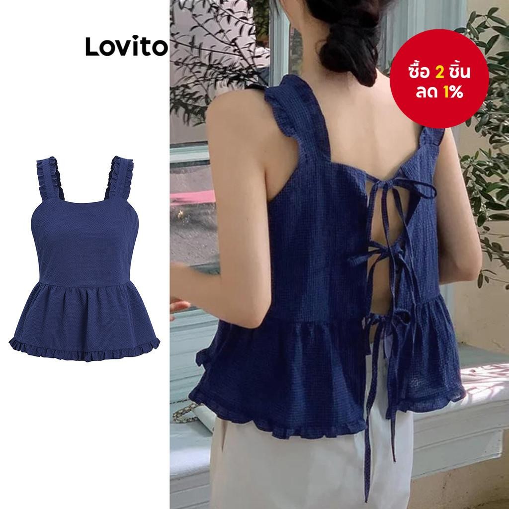 ผู้หญิงเสื้อกล้ามลําลอง Gingham Ruffle Hem Tie กลับเสื้อกล้าม L96MD168