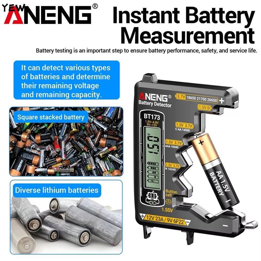YEW เครื่องทดสอบแบตเตอรี่ดิจิตอล,เครื่องตรวจจับแบตเตอรี่ความแม่นยําสูงสากล, ANENG BT173 สมาร์ทจอแสดง