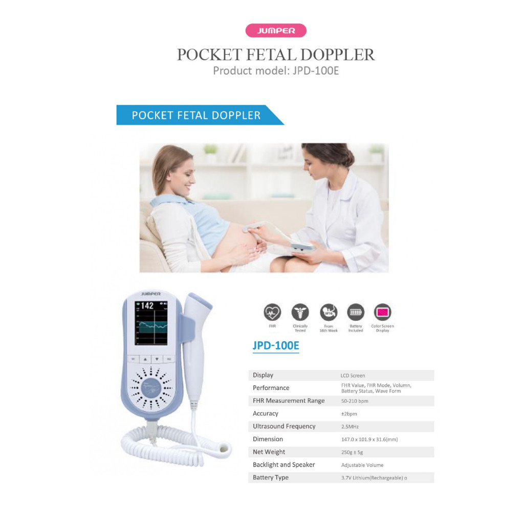 Jumper JPD-100E Pocket Fetal. Doppler เครื่องตรวจการเต้นหัวใจทารกในครรภ์ รุ่น JPD-100E [1 Year Warra