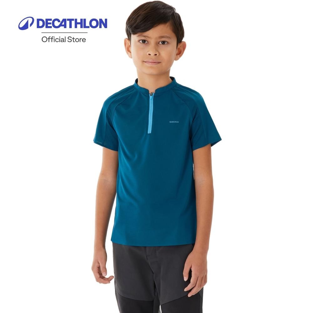 Decathlon Kids’ hiking T-shirt, 7-15 years, MH900 - Blue เสื้อยืดเดินป่าสำหรับเด็กอายุ 7-15 ปี รุ่น 