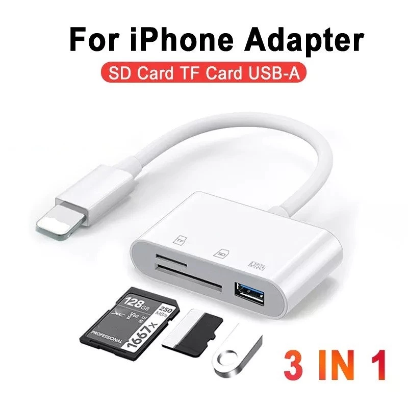 เครื่องอ่านการ์ด IOS สําหรับโทรศัพท์ 2 IN 1 SD TF การ์ดหน่วยความจํากล้อง Viewer อะแดปเตอร์ USB 3 IN 1