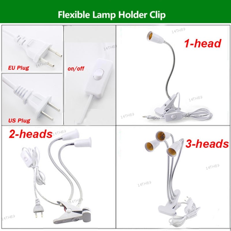 ผู้ถือโคมไฟตั้งโต๊ะแบบยืดหยุ่น E27 ฐานซ็อกเก็ตไฟ Gooseneck Clip-On สายพร้อมสวิตช์ปิด 14TH89