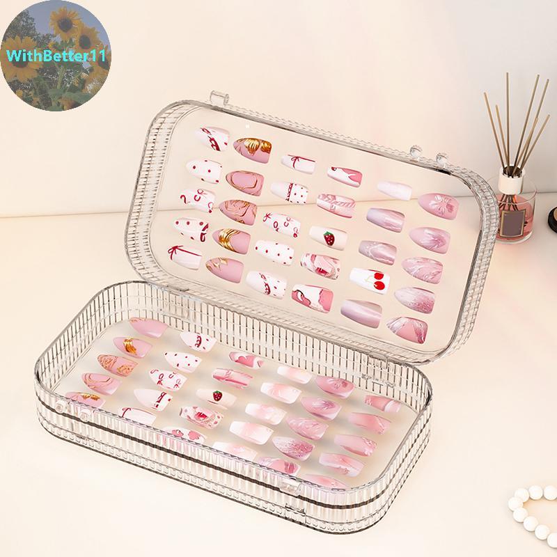 Better Portable Three-Fold Press-On Transparent Nail Display Rack กล่องเก็บเล็บพลาสติก Press-On Nail