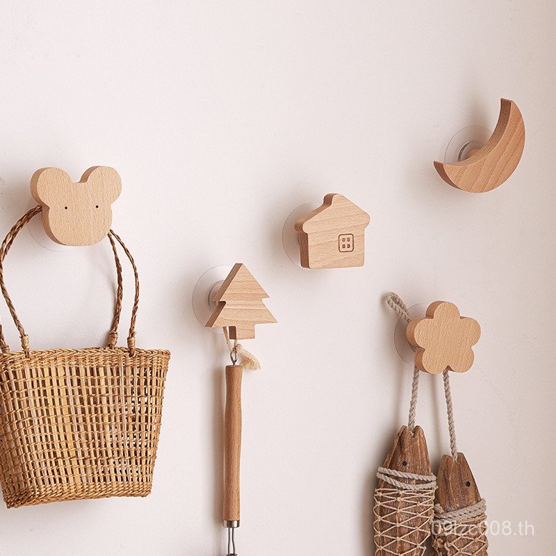 Moon Sticky Hook Handle Beech Hook น่ารักตกแต่ง Nordic สัตว์แขวนเสื้อผ้า Hook Hanger Star Creative ส