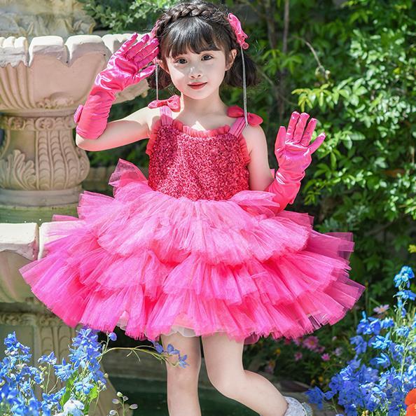Barbie Girl Princess Dress Dress Summer Rose Red Dress Classy Puff Skirt Performance Dress 10.18 q - รูปที่ 4