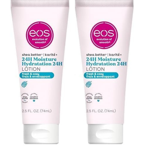 Eos 24H Moisture Travel Body Lotion- Fresh & Cozy, Travel Size Essential, Toiletries, Mini Body Loti