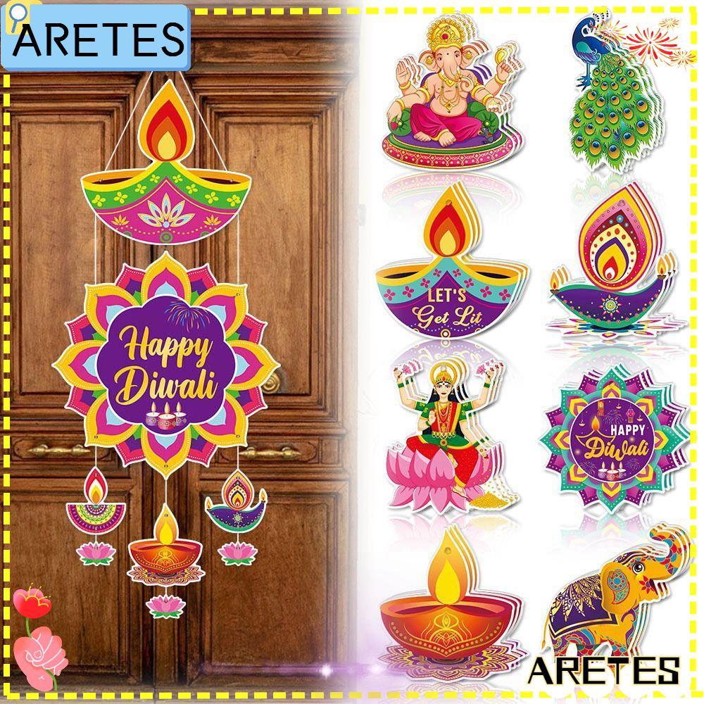 ARETS Diwali แขวนเครื่องประดับ, DIY Happy Diwali Diwali ประตูแขวนจี้, กระดาษผนังตกแต่งรายการ Deepava