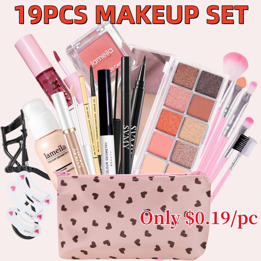 2PCS ชุดแต่งหน้า Foundation + คอนซีลเลอร์ + อายแชโดว์ Palette + แป้ง Blusher + กาแฟดินสอเขียนคิ้ว + 