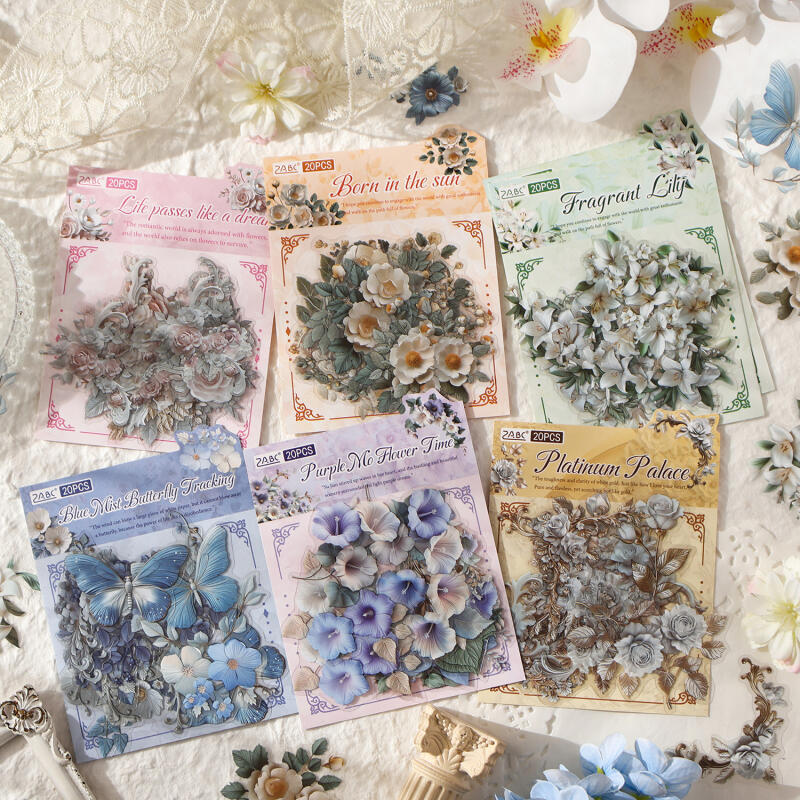 WEI 20 ชิ้น [Vine Shadow Lace Series] วัสดุ PET Platinum Palace ธีมดอกไม้สไตล์วินเทจ Collage สติกเกอร์สําหรับ Journaling Scrapbooking Planner Decor Kawaii อุปกรณ์เครื่องเขียน