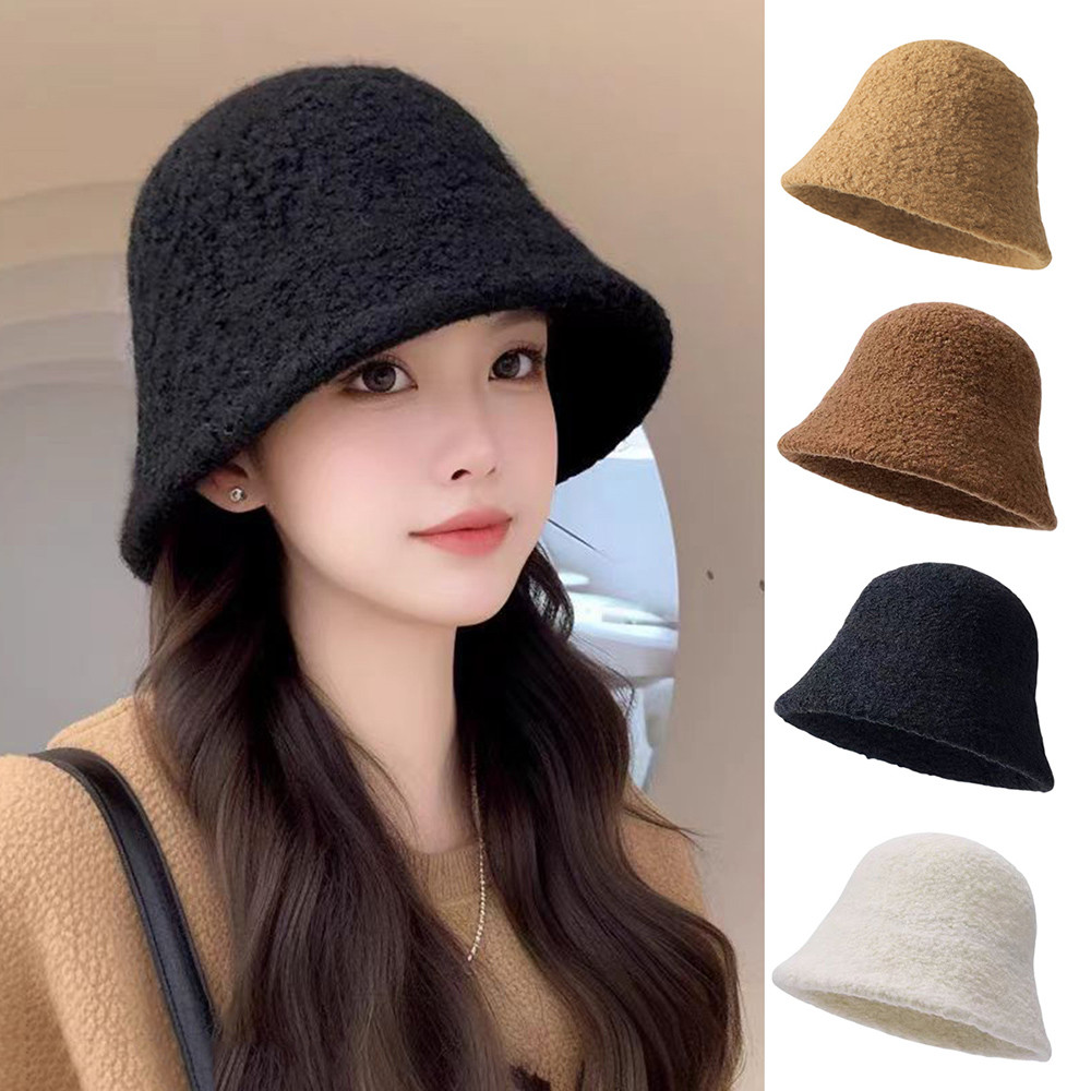 หมวกปานาม่าสตรี แบบฟูกนุ่ม สไตล์เกาหลี เหมาะสำหรับฤดูหนาว หมวกกลางแจ้งแฟชั่นสบายๆ