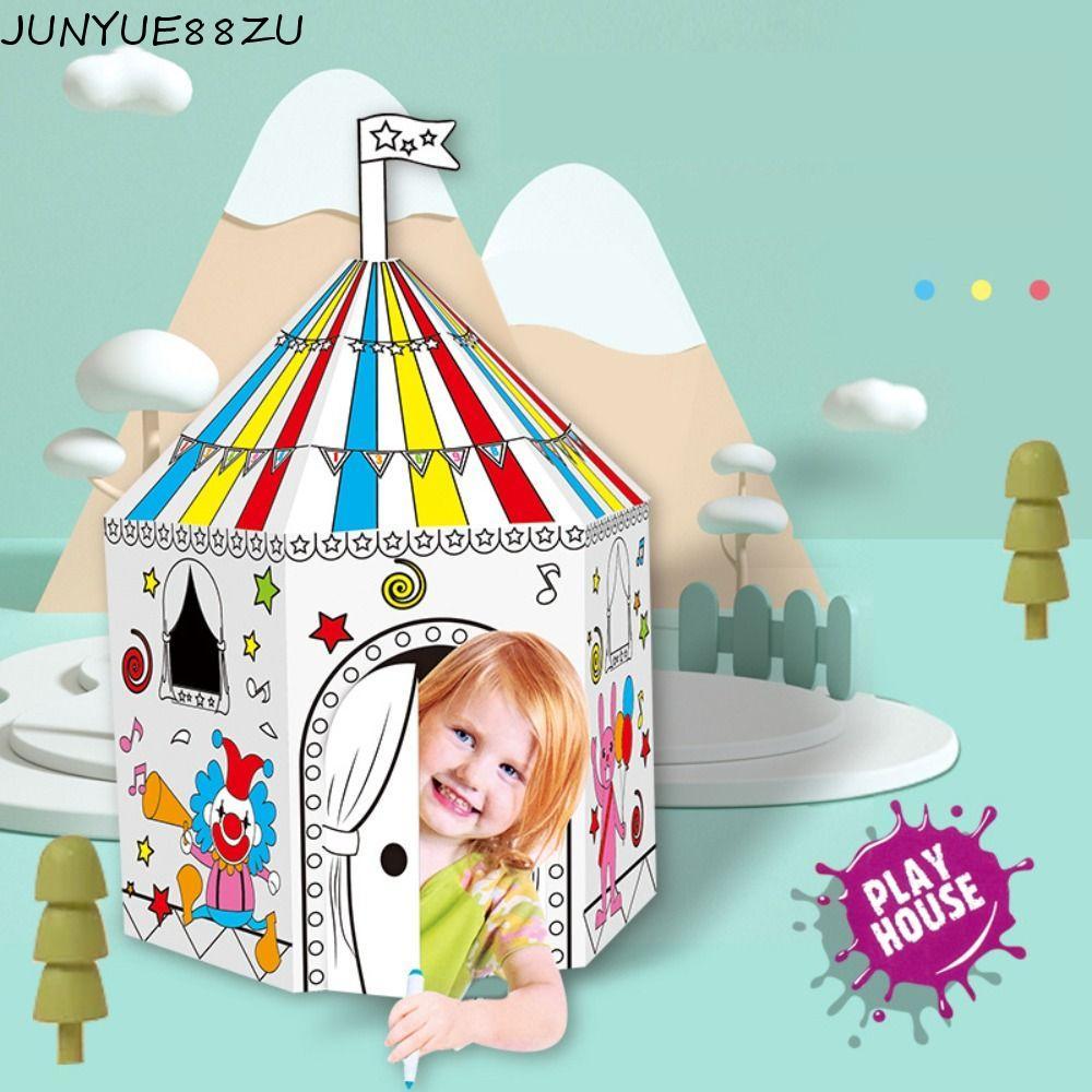 JUNYUE88ZU โรงละครกระดาษแข็ง, รถ Modele 3D รถ DIY กระดาษแข็งขนาดใหญ่ระบายสี, ของเล่นพ่อแม่และลูกภาพว