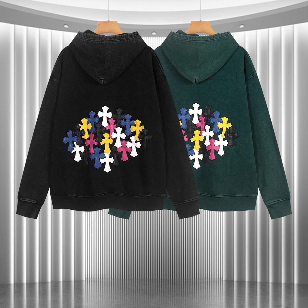 8LEB Chrome Hearts Foreign Trade Autumn Winter New Style 3D Washed Burnt Flower Patch Embroidered Ho