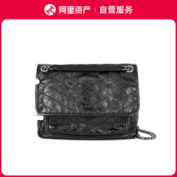 Pre-Sale 15 วัน [Hu Bingxiang] 99 ใหม่ YSL Saint Laurent Niki Black Silver Cowhide กระเป๋าพับขนาดกลา