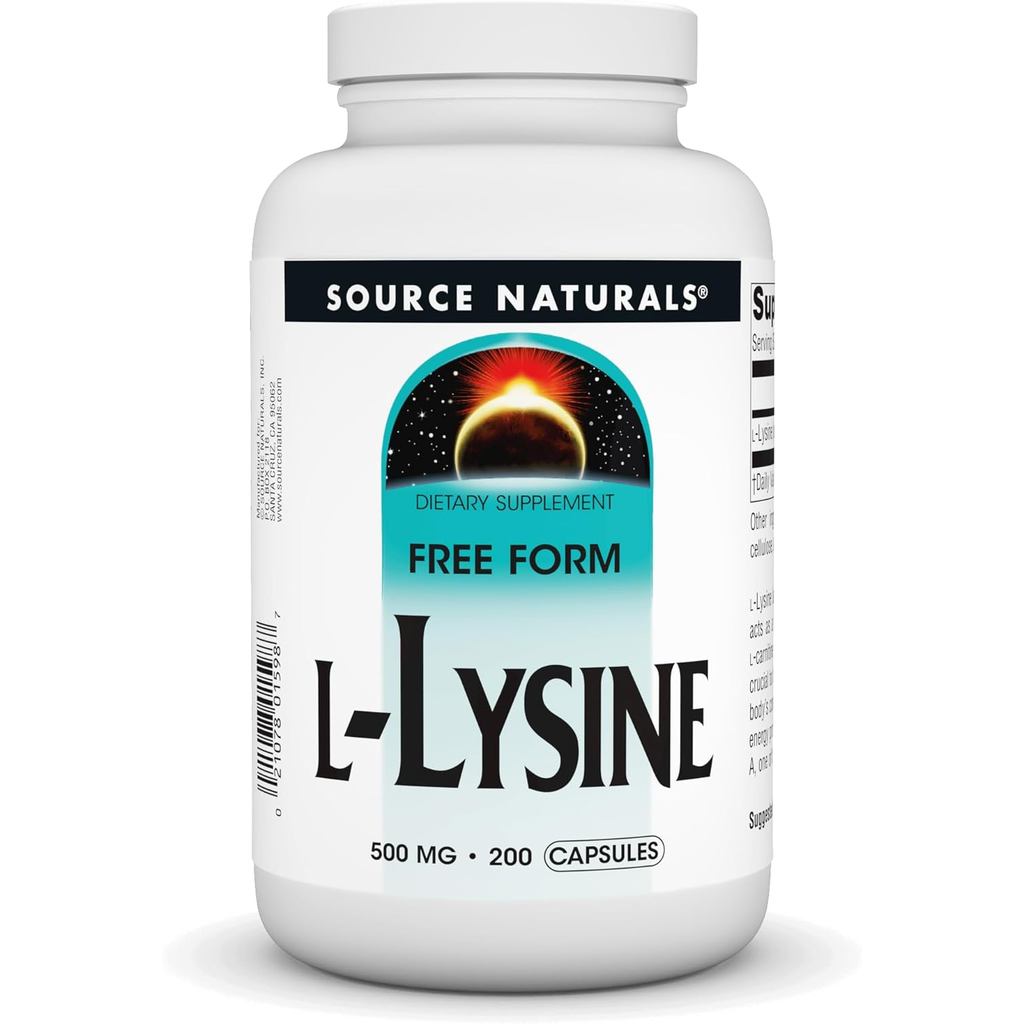 Source Naturals L-Lysine Free Form -อาหารเสริมกรดอะมิโนรองรับการก่อตัวและคอลลาเจน - 200 แคปซูล