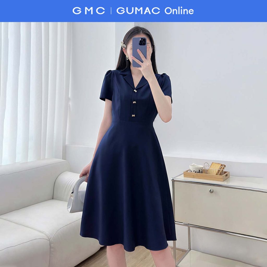 เดรสบานคอปก danton ผู้หญิง มีกระดุมโบว์ และกระเป๋าแคนวาสไทย GUMP LDF0326