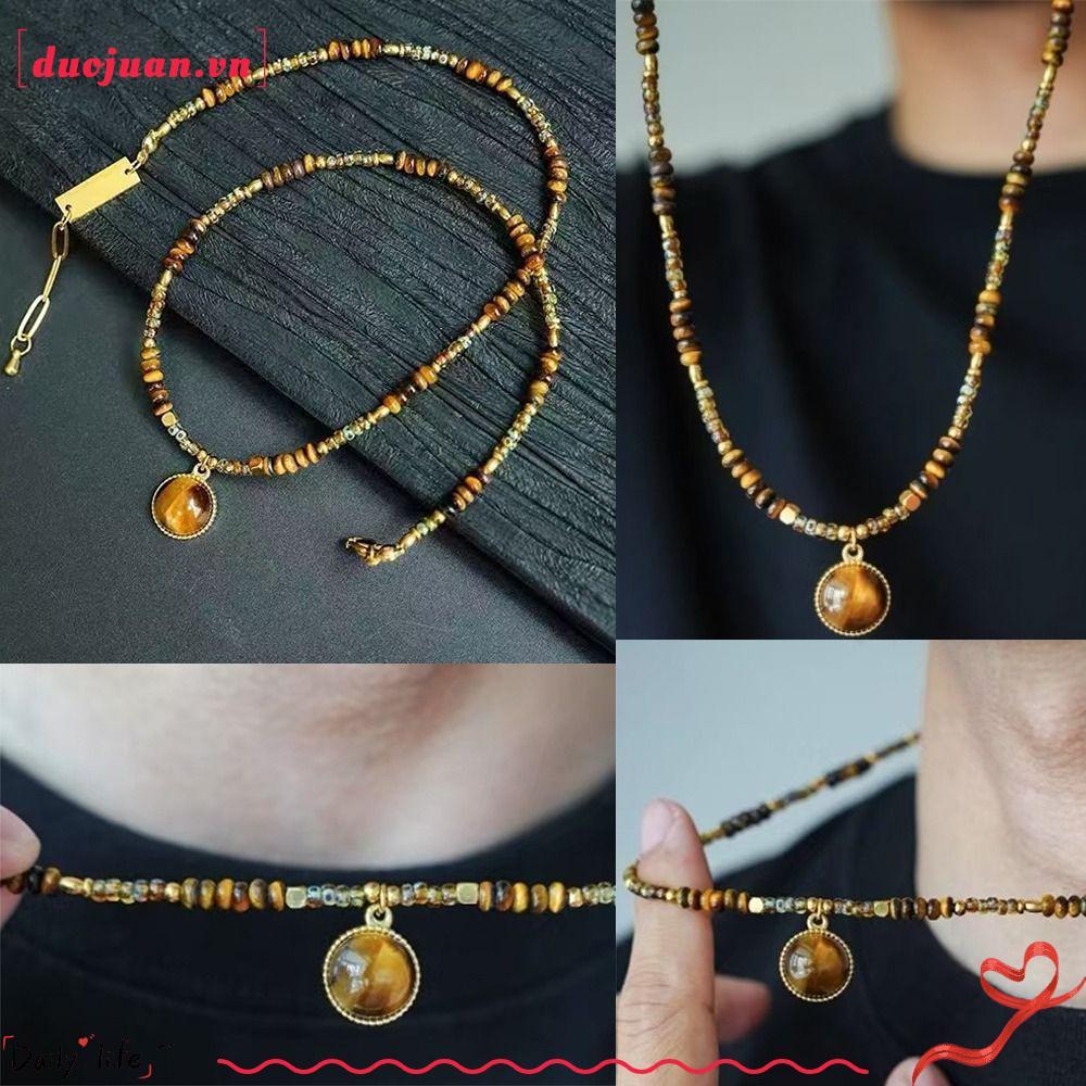 DUOJUAN Brown Tigers Eye, Long Bead Temperament Layer Pendant Necklace Jewelry