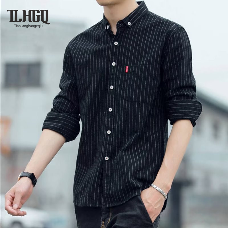 TLHGQ สีดำ เสื้อโค้ตสีดำแขนยาวสำหรับผู้ชาย ออกแบบมาอย่างเรียบง่าย และเหมาะสำหรับหลากหลายโอกาส