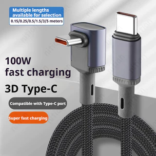 ประเภท C ถึง Type C 90 องศา Dual Elbow Fast สายชาร์จ 100W Flash Charge ถักสายเคเบิลข้อมูล Gaming สายชาร์จโทรศัพท์คู่ Type C ข้อมูล Transfer สายชาร์จสําหรับ IOS/Type C