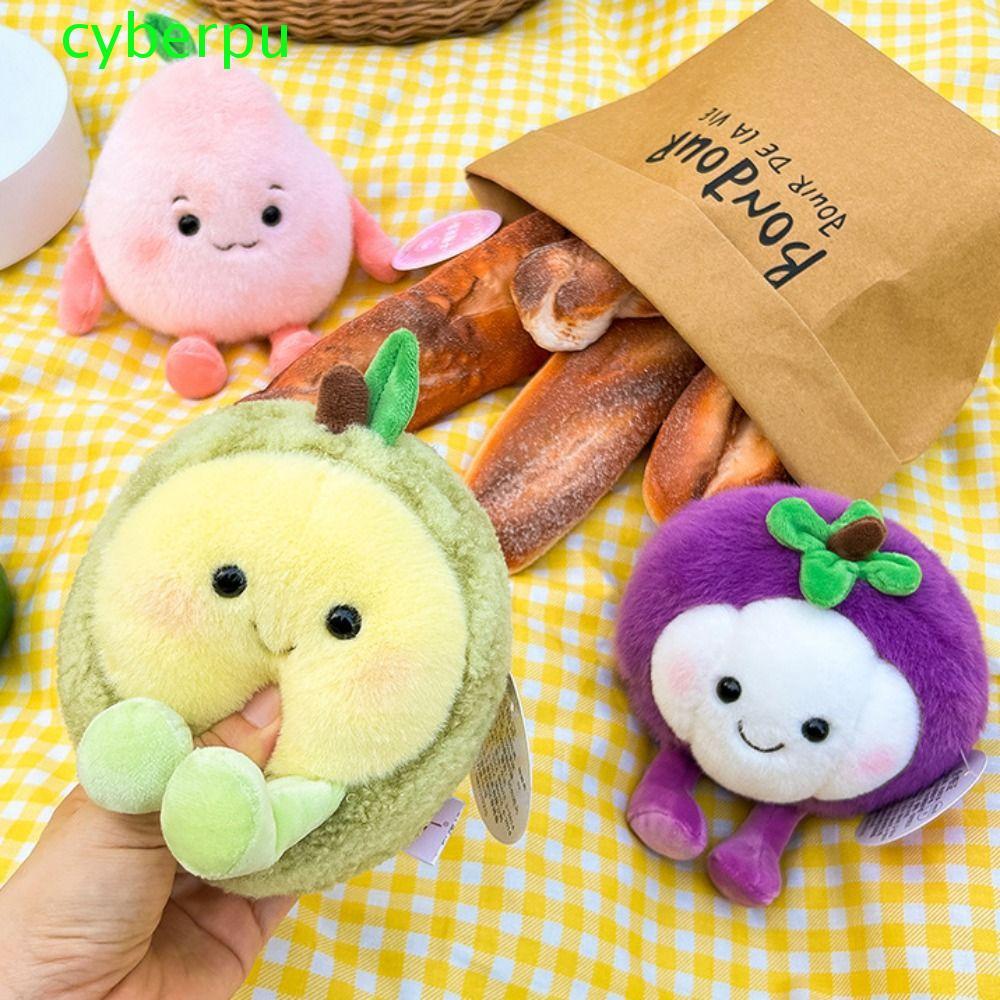 CYBERPULSE Fruit Peach Plush Doll, ผลไม้มังกรหอม Durian Plush Toy พวงกุญแจ, น่ารัก Fluffy Hami melon