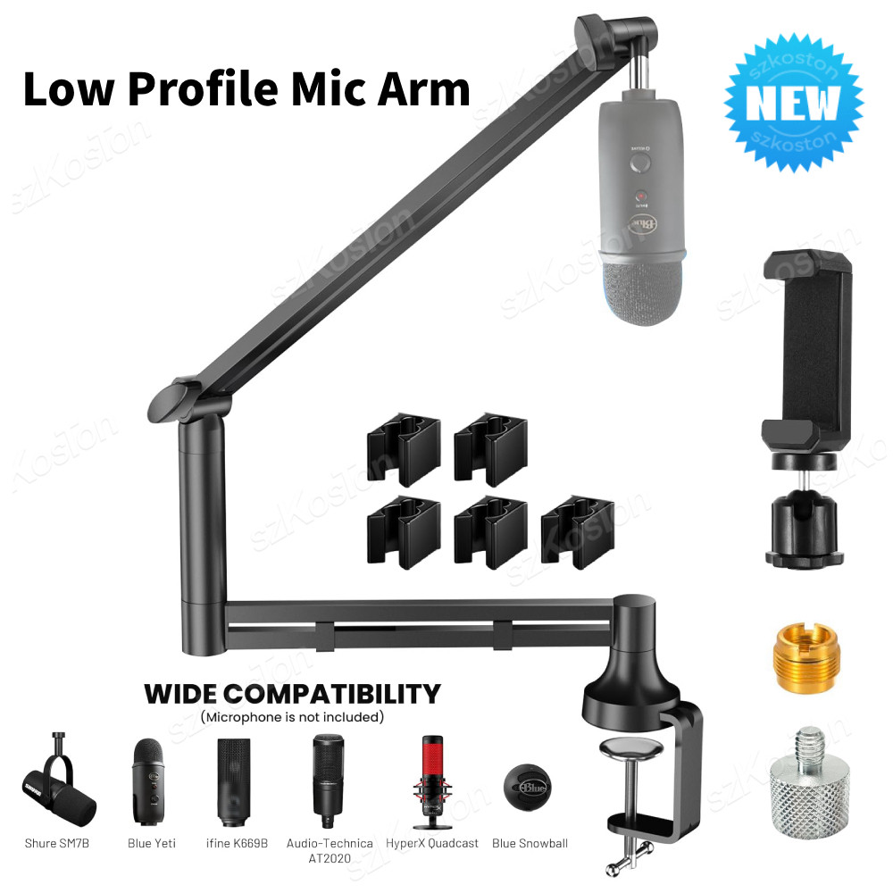 360° ขาตั้งแขนไมค์หมุนได้ แขนบูมไมโครโฟนตั้งโต๊ะแบบพับได้พร้อมอะแดปเตอร์ 3/8 นิ้วถึง 5/8 นิ้ว สําหรั