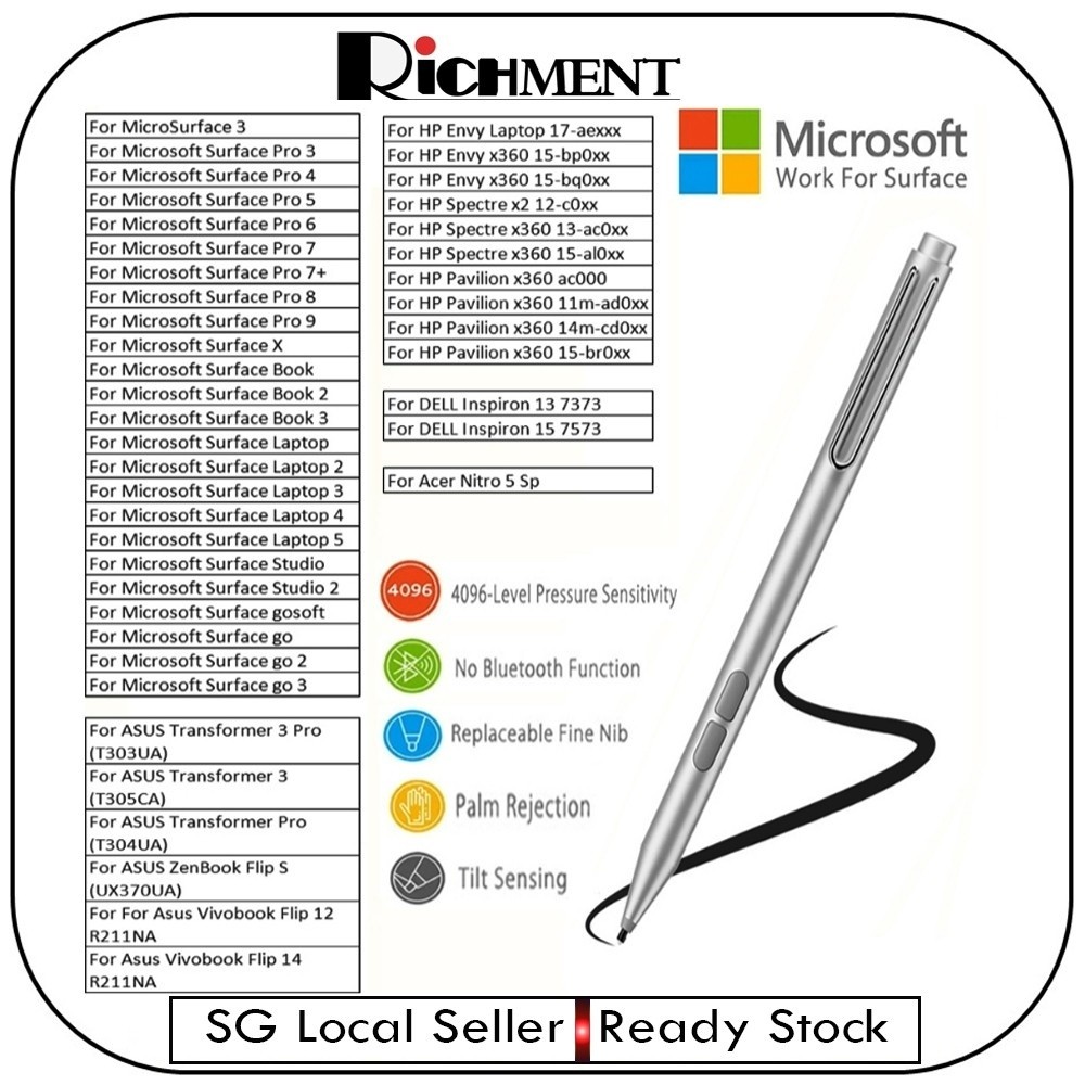 Stylus pen 4096 Pressure Sensitivity Palm Rejection for Microsoft Surface Pro 12/11/X/10/9/8/7/6Go 3