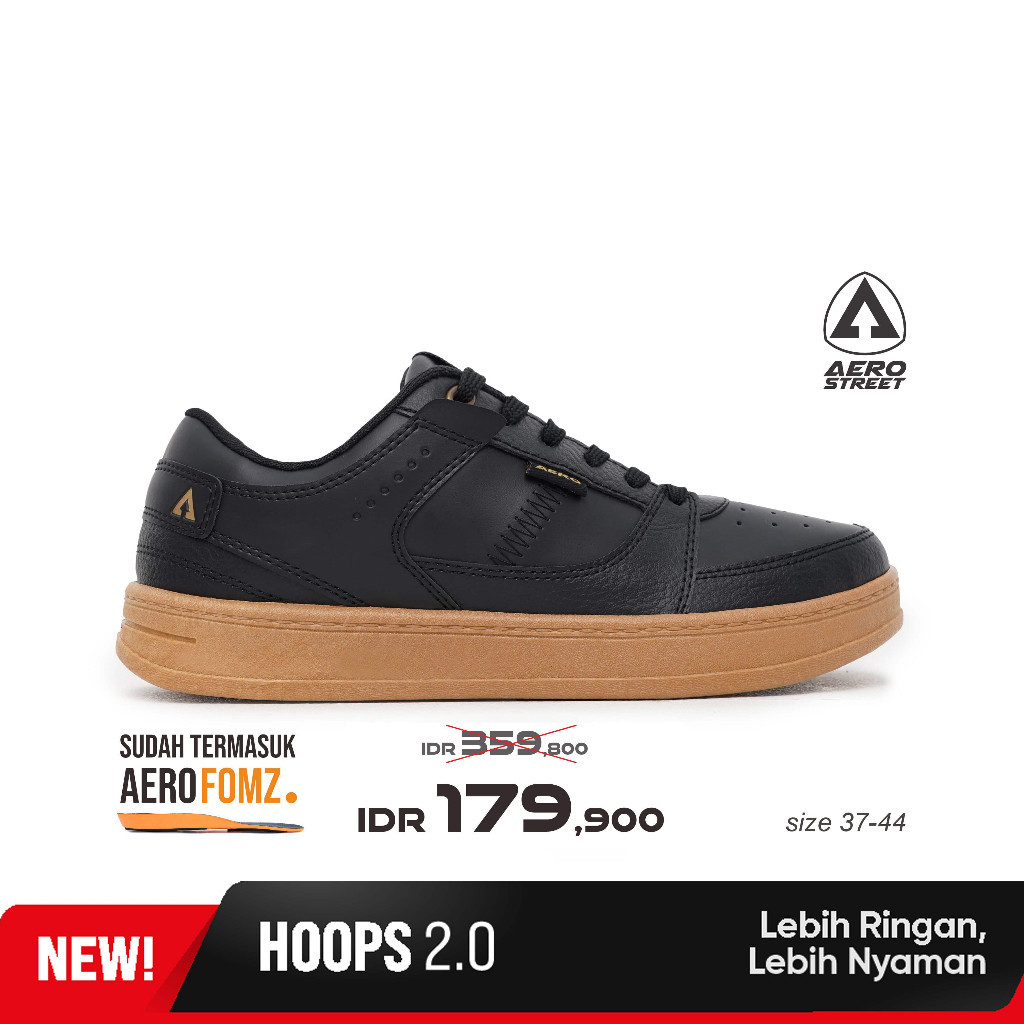 Aerostreet 37-44 Hoops Low 2.0 Gum Black - รองเท้าผ้าใบลําลอง [AST]