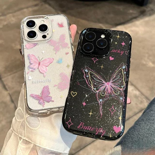 เคสใสแบบแวววาว TPU นุ่มสีสันสดใส ผีเสื้อสีสันสดใสน่ารัก For iPhone 11 13 15 16 14 12 Pro Max 7Plus 15 8 6 14 Plus XR XS