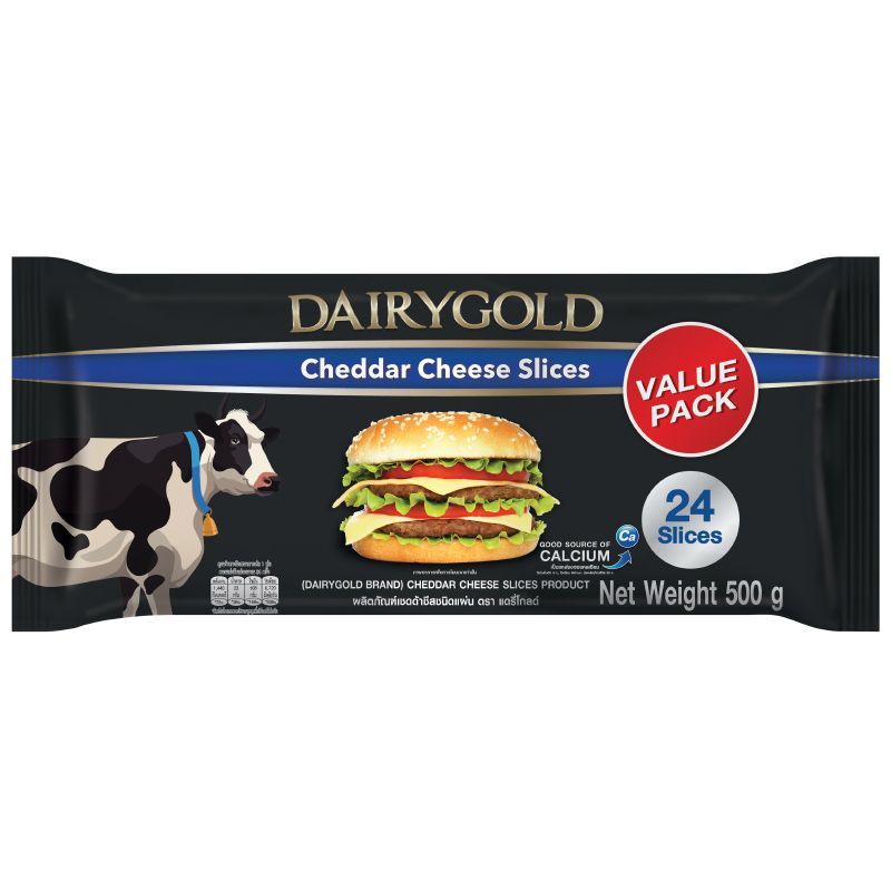 แดรี่โกลด์เชดด้าชีส24สไลด์ 432กรัม Dairygold Cheddar Cheese 24Slices 432g. [หมายเลขบาร์โค้ด 8850332315028 ]