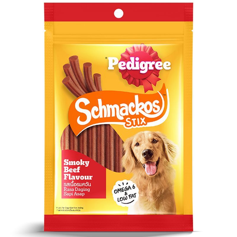 เพดดิกรีชแมกโก้รสเนื้อรมควันขนมสุนัขแบบแผ่น300ก Pedigree Schmackos Smoky Beef Dog Snack Strip 300g [8853301011334 ]