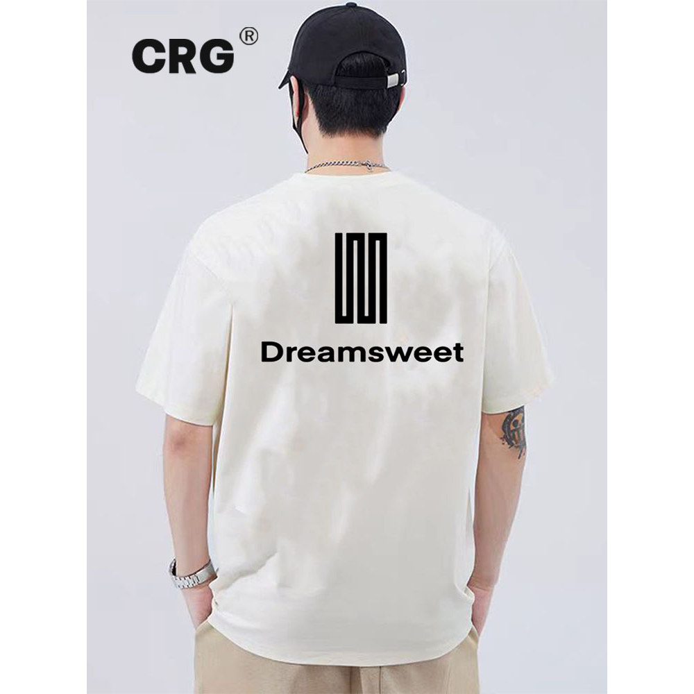 Hong Kong Street Wear CRG ฤดูร้อนผ้าฝ้ายหนักแขนสั้นเสื้อยืดผู้ชายรอบคอ All-Match High-End บุคลิกภาพ 