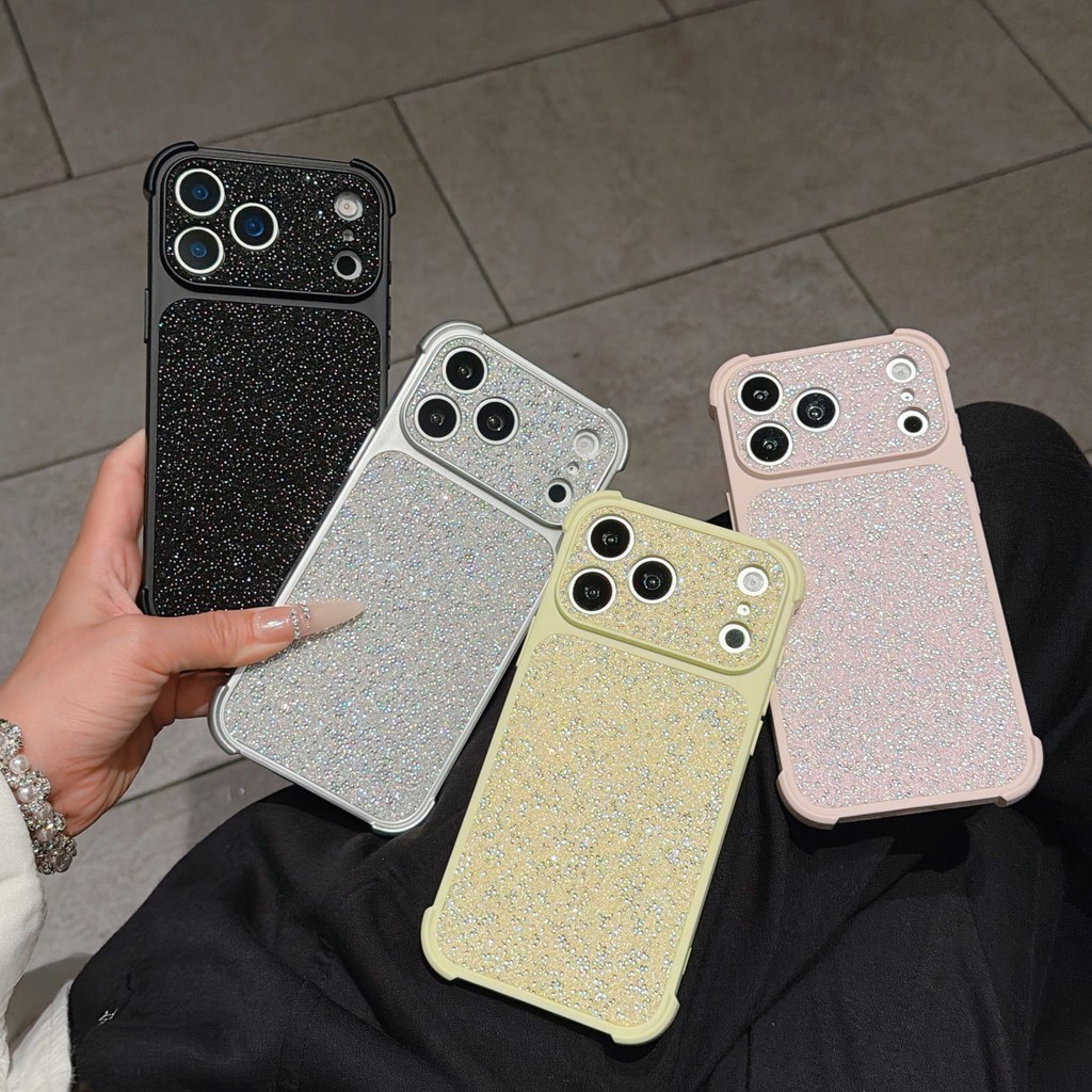 สี่มุม Anti-drop Glitter เพชรอะคริลิคเคสโทรศัพท์สําหรับ iPhone 17Promax 17Pro 14 15 16 Pro Max กันกระแทกป้องกันเต็มรูปแบบผู้หญิงฝาครอบมือถือ