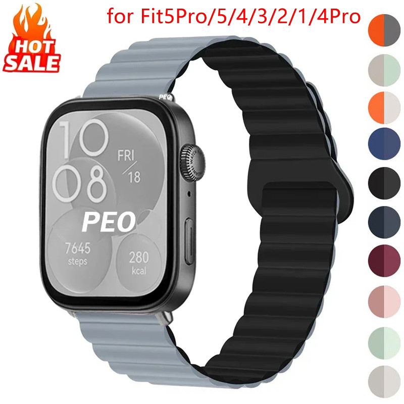  สายซิลิโคนแม่เหล็กสําหรับ Huawei Watch Fit 5 Pro/Fit5/Fit 4 Pro/Fit 4/Fit 3/2/1 สายทูโทนกีฬาสําหรับ Huawei Watch Fit 5 Fit4 Fit3