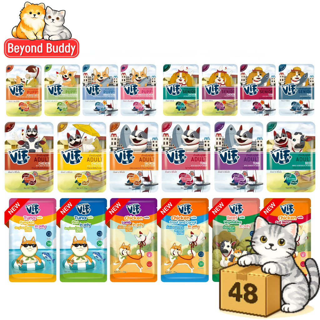 ( ยกลัง 48 ซอง ) VIF Felina Canino อาหารเปียกสุนัข เกรดพรีเมียม สุนัขทุกวัย เปียกหมา ขนาด 75 กรัม