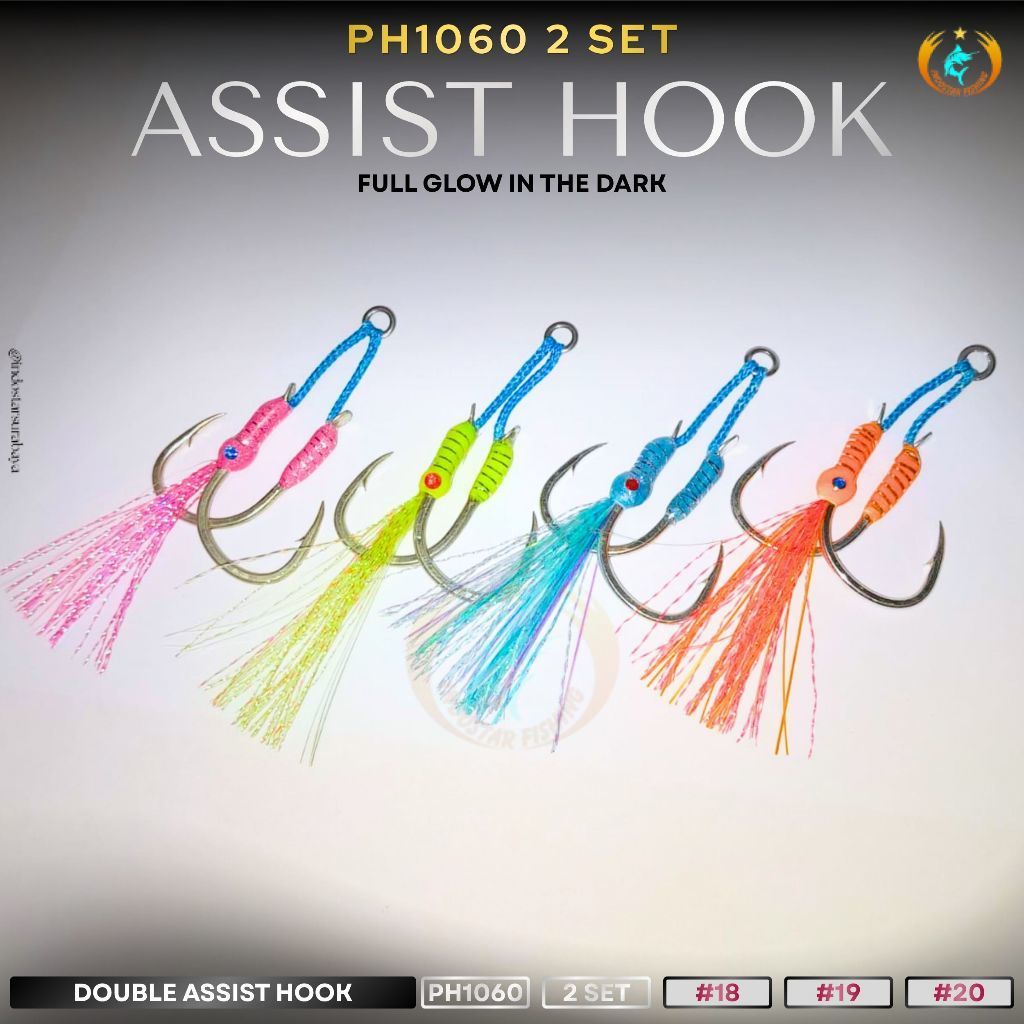 MATA Indostar Surabaya [2 ชุด] Assist Hook Double Jigging PH1060 Full GID Premium Super Sharp 3D Sea