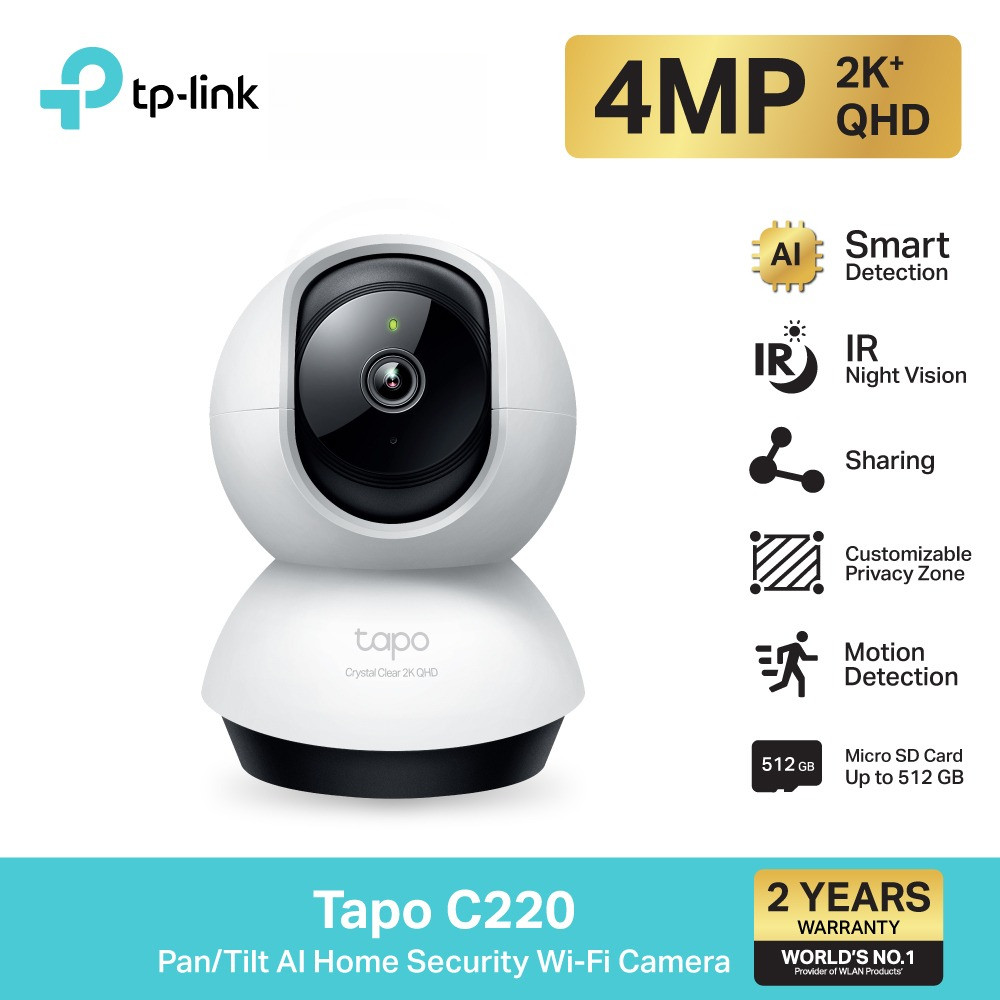 TP-Link Tapo C220 4mp 2kNew Pan/Tilt AI Home Security Wi-Fi Camera SD รองรับสูงสุด 512 GB